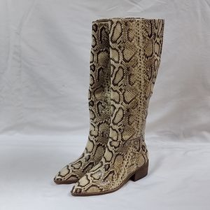 Sam Edelman Knee-High Snake Print Heeled Boots - Beige Brown